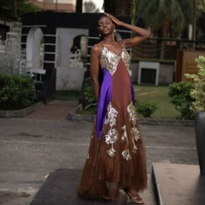 Odio Mimonet Haute Couture - Purple & Gold Maxi Dress
