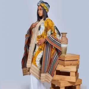Beige Aso Oke Kimono