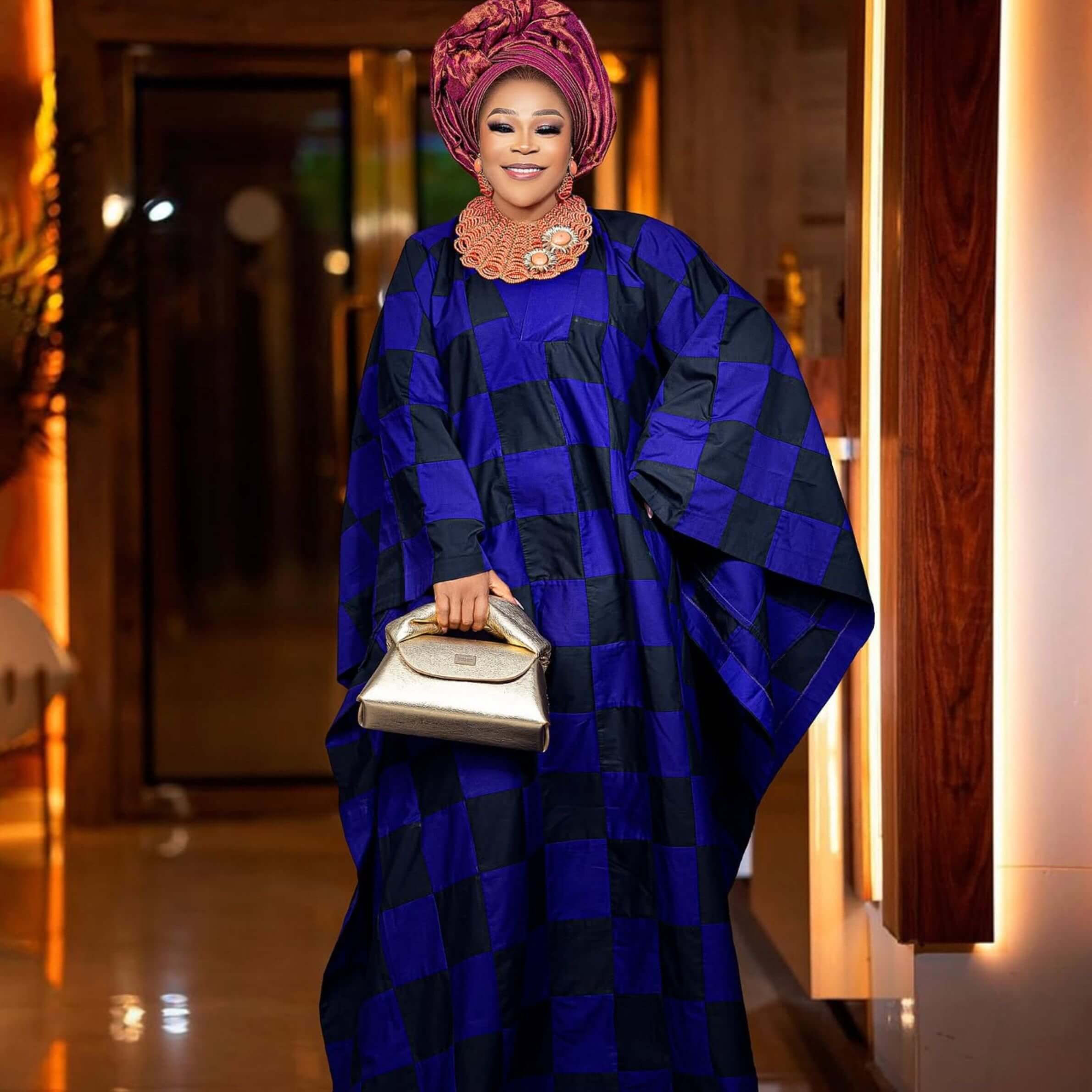 Odio Mimonet Haute Couture - Blue & Black Checkered Agbada