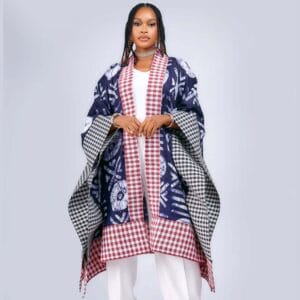 Red Checkered Aso Oke Kimono