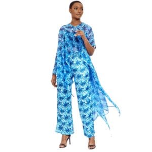 Zoë Qu’an - Ocean Blues Abstract Kimono & Pant Set