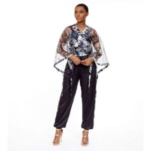 Zoë Qu’an - Indigo Floral Organza Kimono Crop